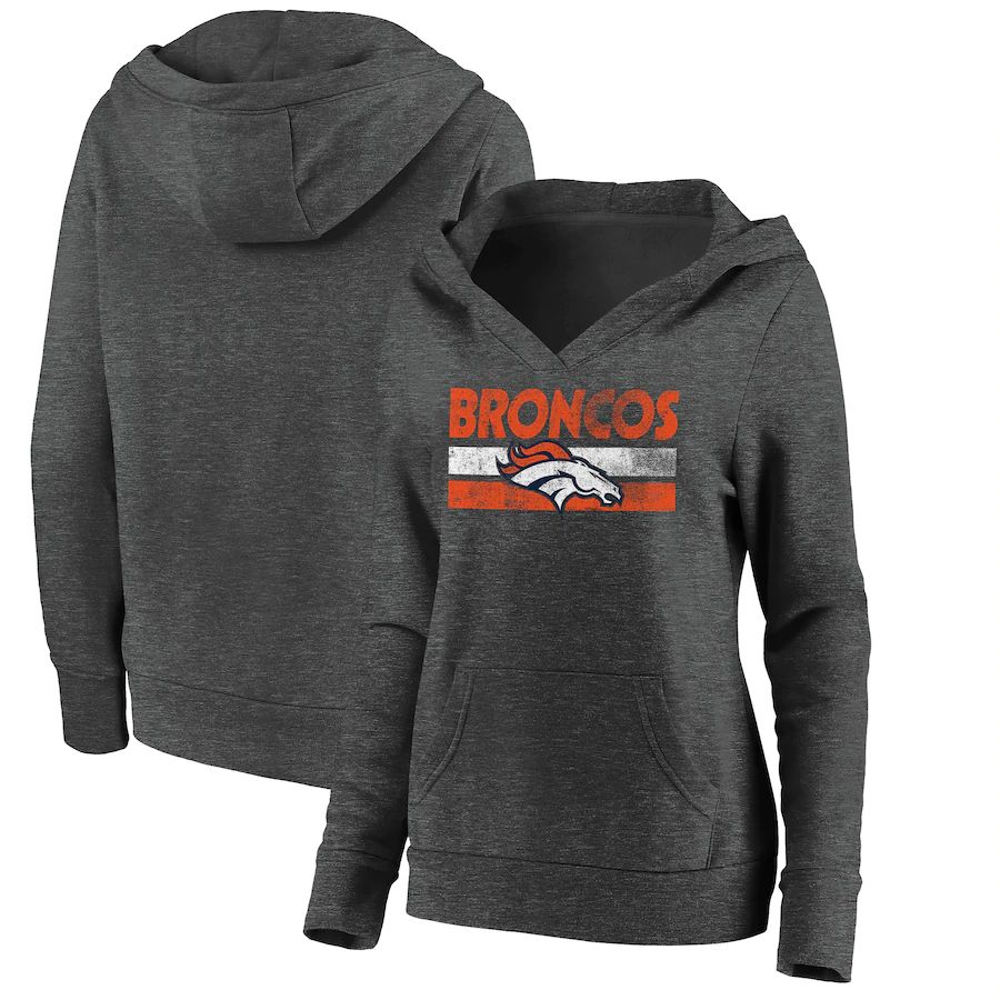 Women Denver Broncos Fanatics Branded Charcoal First String V-Neck Pullover Hoodie->women nfl jersey->Women Jersey